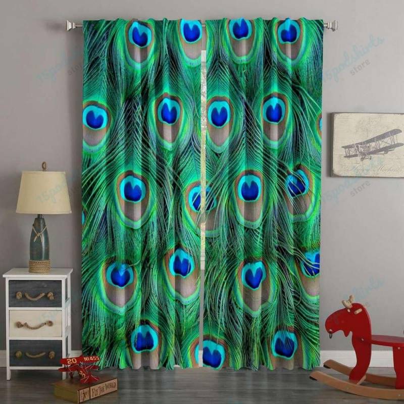 3D Printed Peacock Feathers Style Custom Living Room Curtains