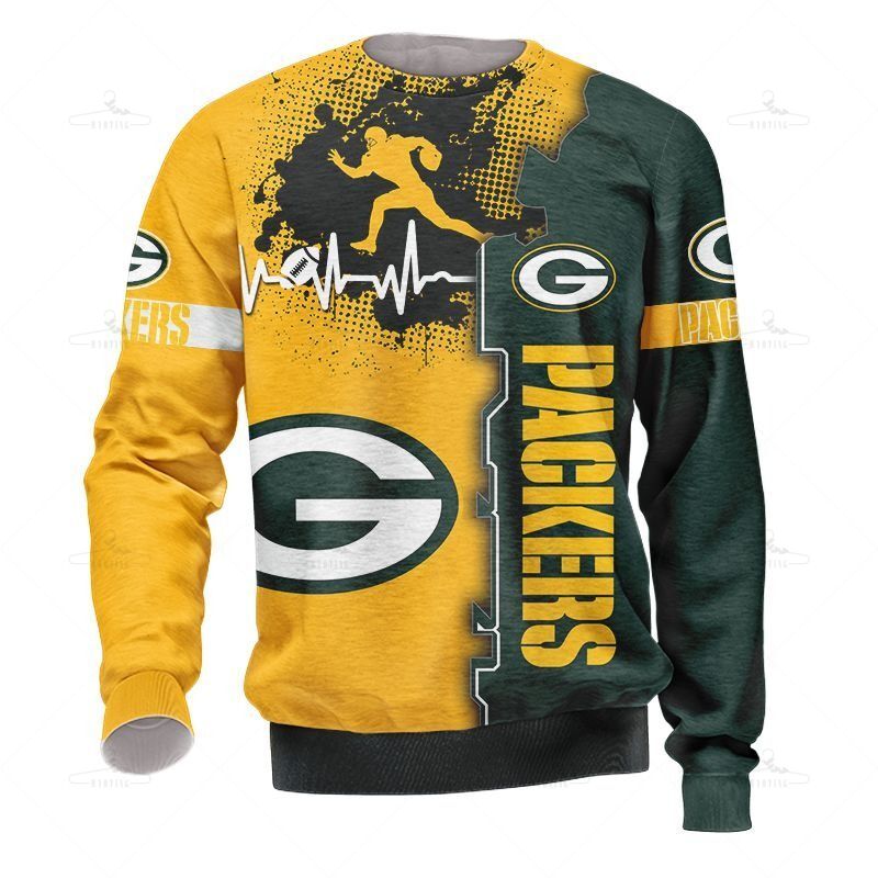 Green Bay Packers Sweatshirt Graphic Heart Ecg Line