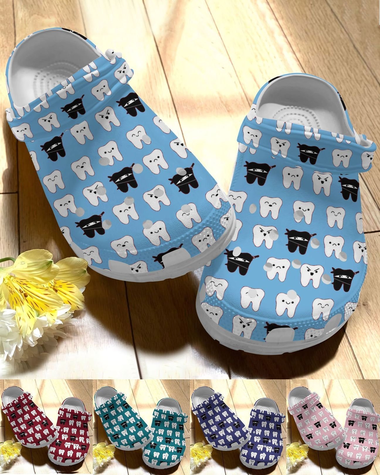 Dentist Personalize Clog, Custom Name, Text, Fashion Style For Women, Men, Kid, Print 3D Ninja Tooth Colors