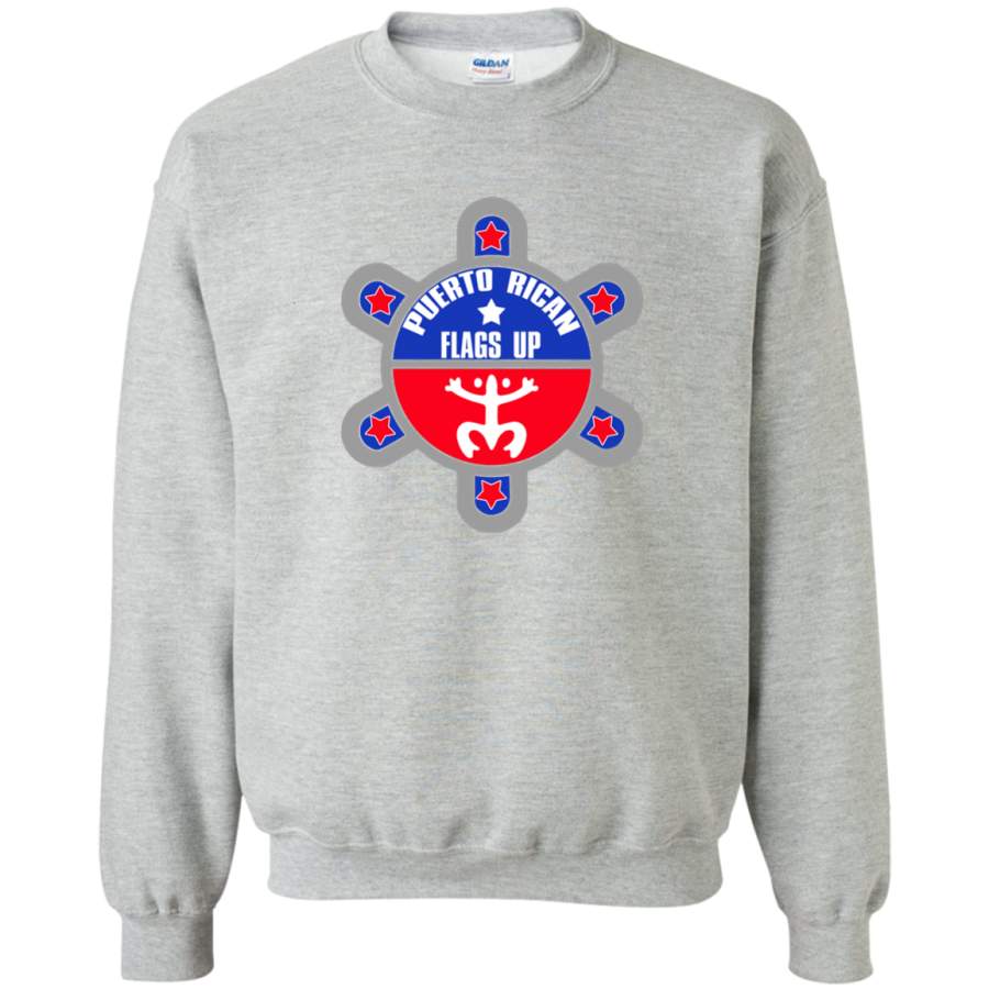 Puerto Rican Flags Up Printed Crewneck Pullover Sweatshirt  8 oz