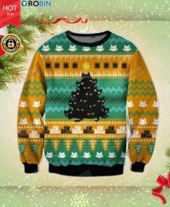 Black Cat Tree Christmas For Unisex Ugly Christmas Sweater, All Over Print