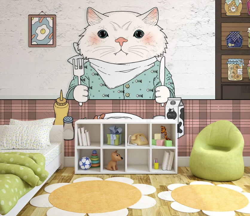 3D Cartoon Animal Cat Wall Mural Wallpaper Lqh 458