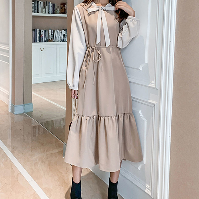 Tender Style Long Sleeve Dress Women Autumn New Arrival Sweet Girl Elegant Midi Retro Preppy Ulzzang Chic Fashion Casual Popular alx