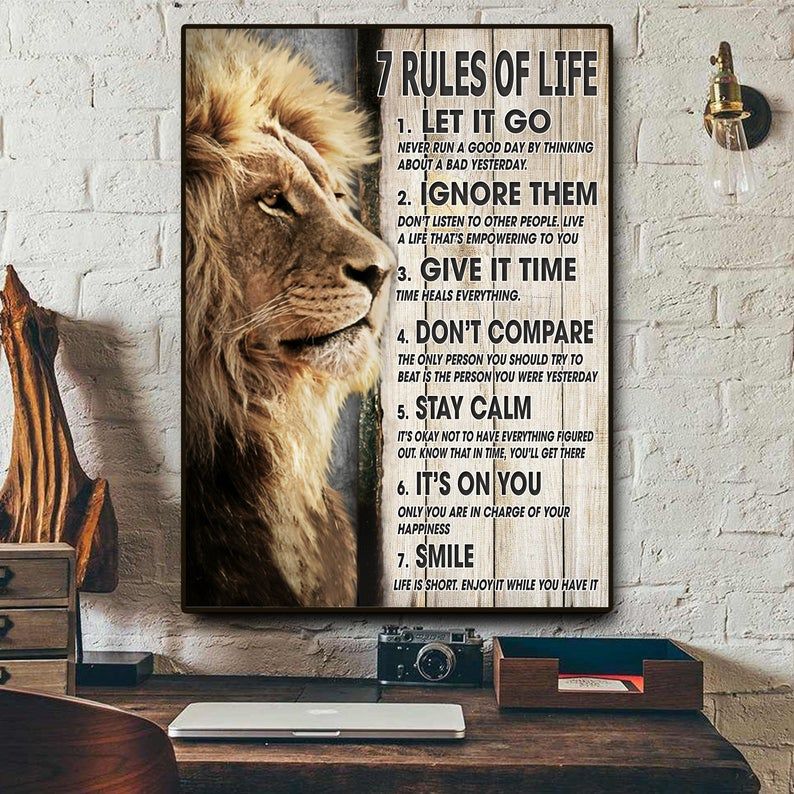 7 Rules Of Life Motivation Canvas Lion Life Canvas Poster Canvas Home Decor Wall Art