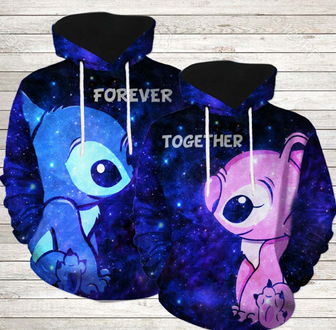 Stitch Galaxy Couple Hoodie, Forever Hoodie, Together Hoodie, Lilo & Stitch Couple Hoodie, Ohana Means Family Hoodie, Unisex Couple Hoodie