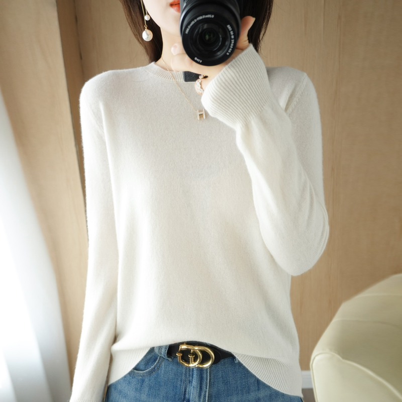 Autumn and winter new women’s solid color round neck sweater pullover long-sleeved knitted bottoming shirt women’s top alx