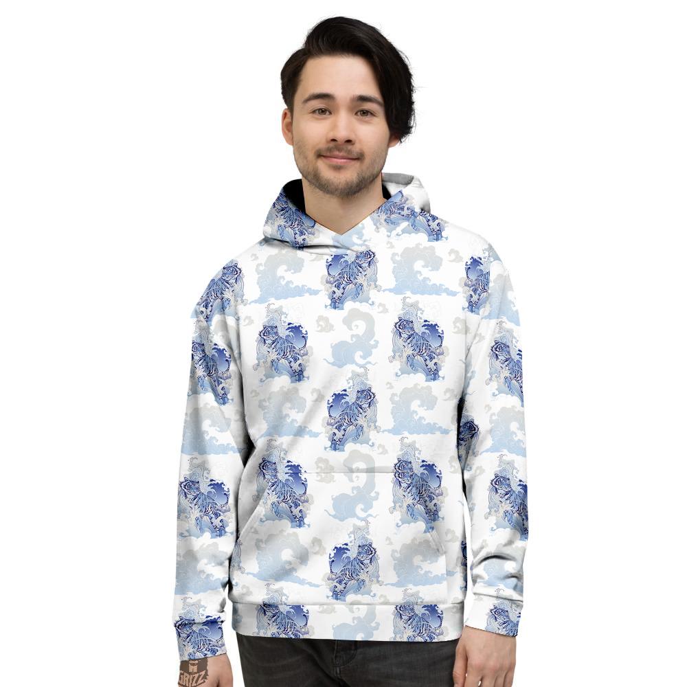 White Tiger Tattoo Japanese Print Pattern Men’S Hoodie