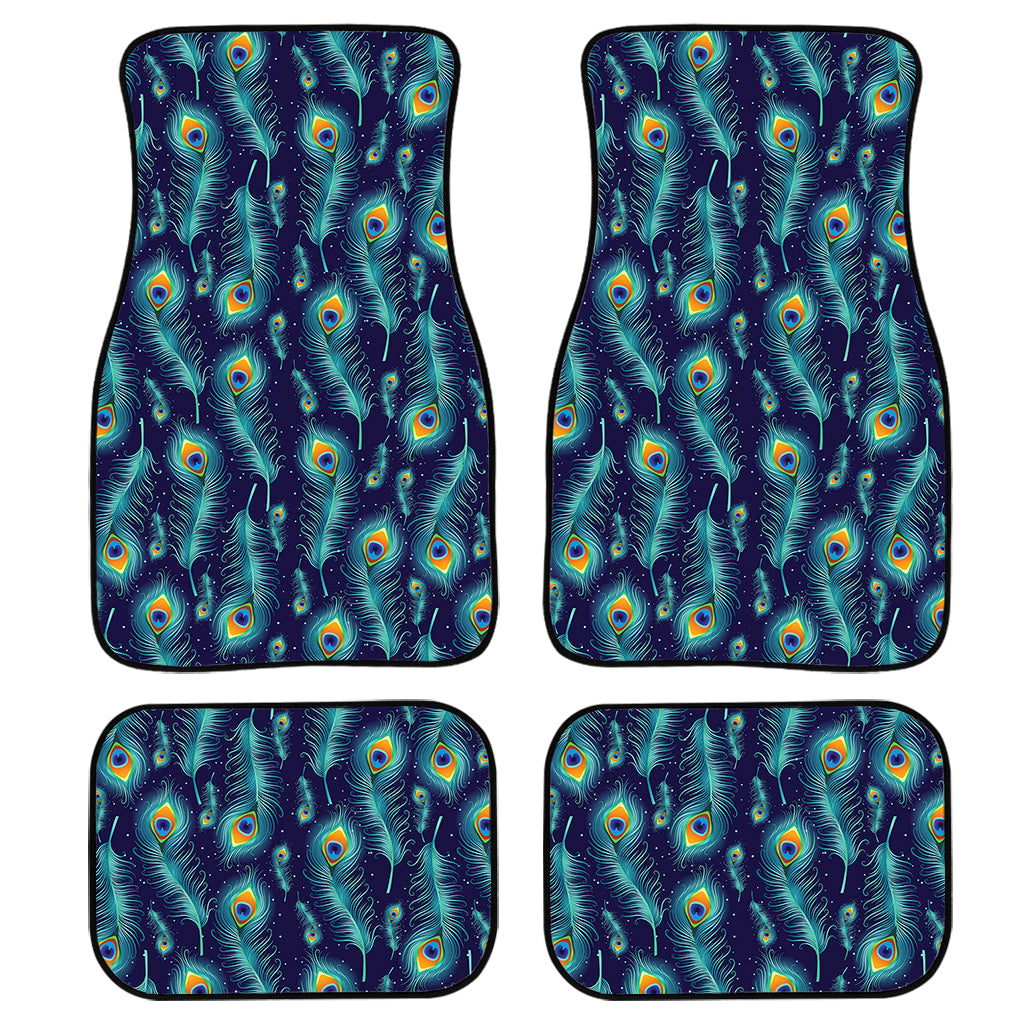 Peacock Feather Pattern Print Front And Back Car Floor Mats, Front Car Mat