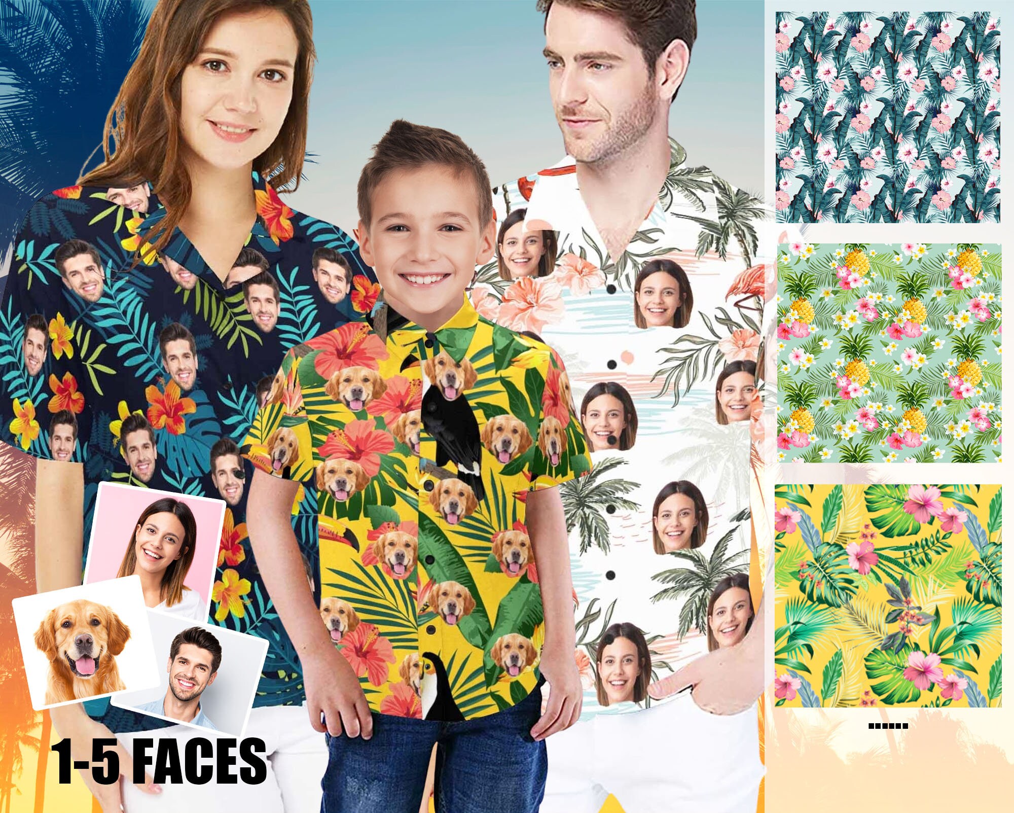 Custom Hawaiian Face Shirt, Custom Hawaiian Shirt with dog , Custom Short Sleeve shirts for Woman, Personalized Hawaiian Shirt Man And Kid - Iebacademy Shop