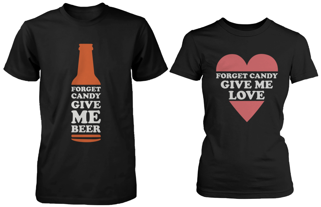 Couple Shirts – Forget Candy Give Me Beer & Love Matching Couple Shirts,Valentine Gifts Graphic Unisex T Shirt, Sweatshirt, Hoodie Size S – 5XL