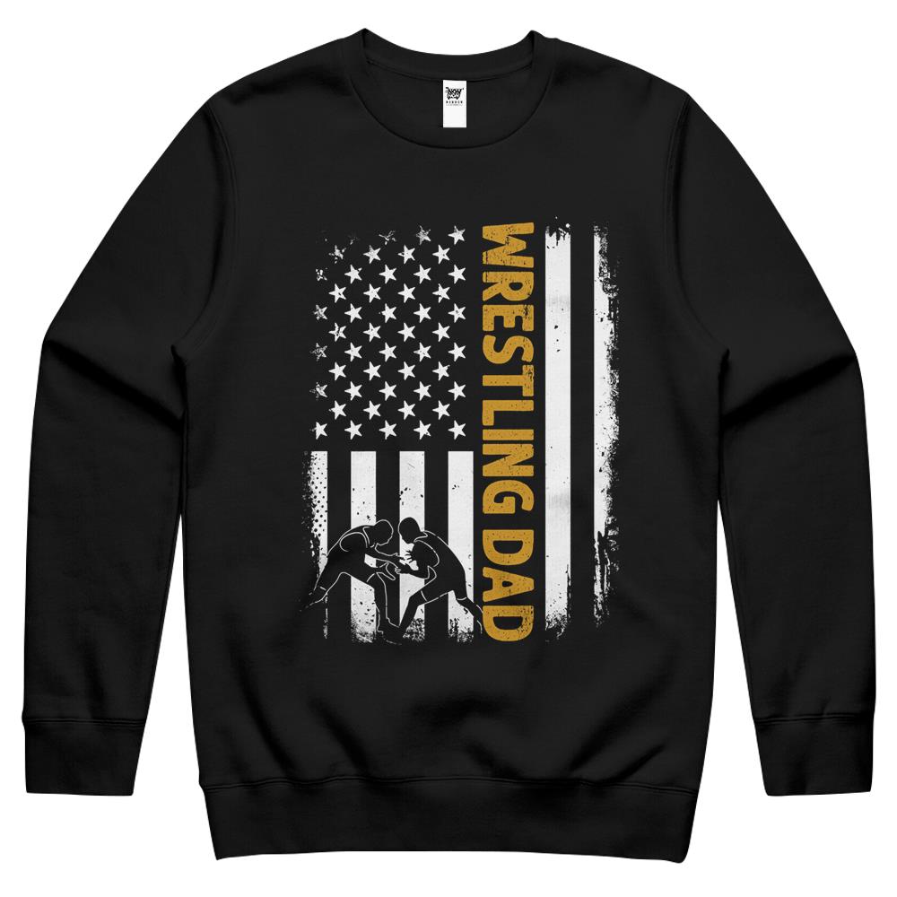 Wrestling Dad American Flag 4Th Of July Fathers Day Crewneck Sweatshirt