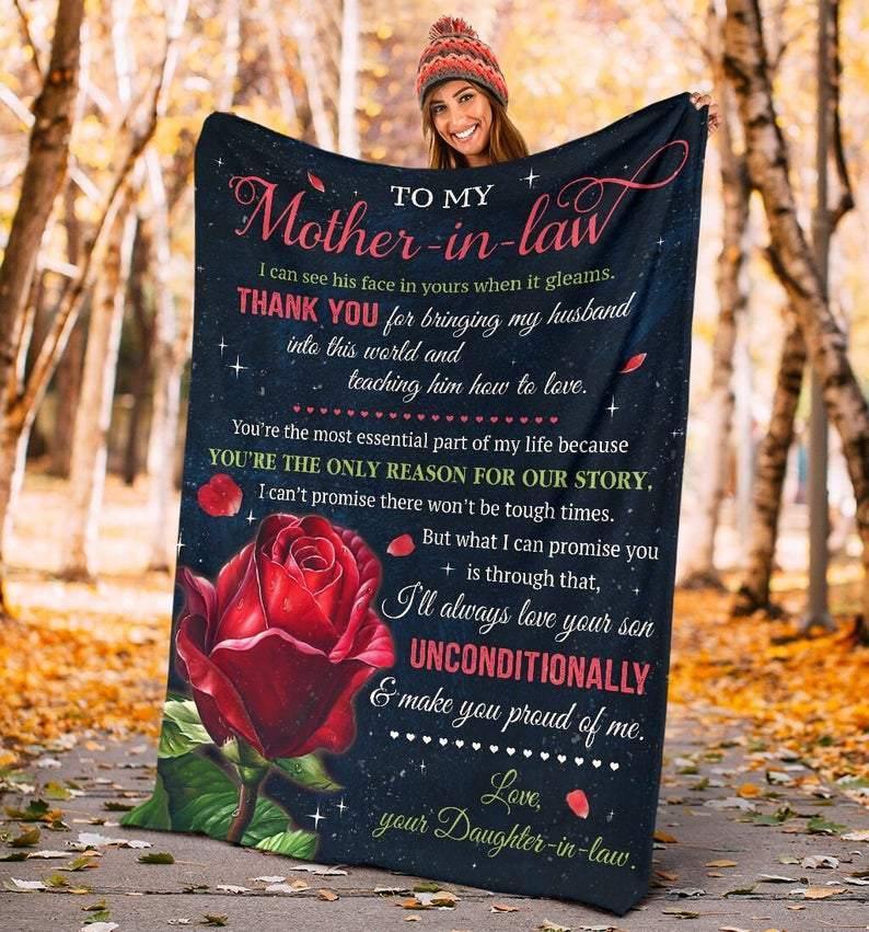 To My Mother-In-Law I Can See His Face In Yours When It Gleams – Gift For Mom For Mother’S Day, Unique Gifts Home Decor Gift For Family – Sherpa Blanket Fleece Blanket