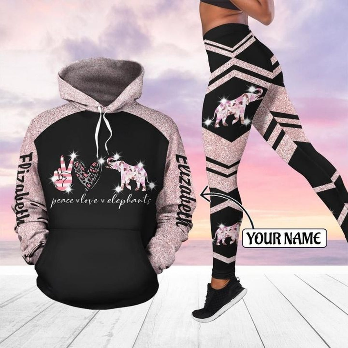 Personalized Elephant Pink Legging Hoodie , Custom Elephant Legging Hoodie