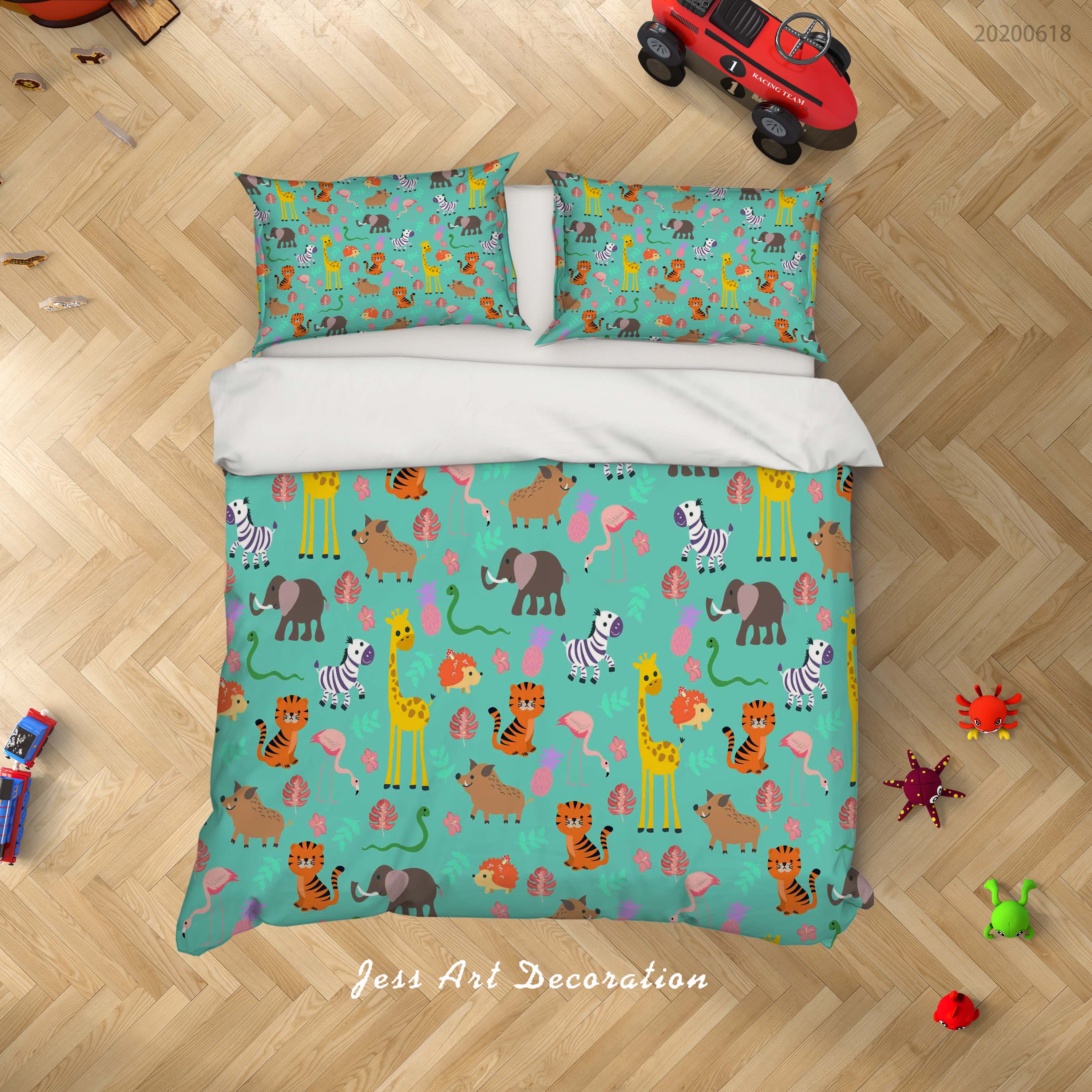 3D Green Cartoon Animal Quilt Cover Set Bedding Set Duvet Cover Pillowcases Sf26