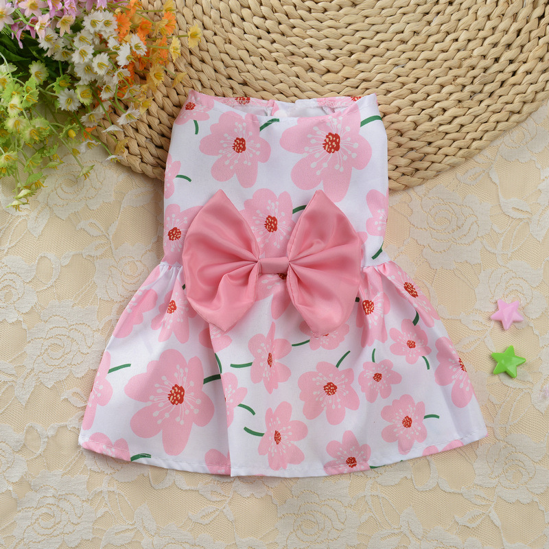 Summer Dog Clothes Blue Pink Plaid Lace Cat Dress Flower Bow Princess Dress Pet Puppy Dog Costume Sweet Mesh Dog Skirts Clothing alx