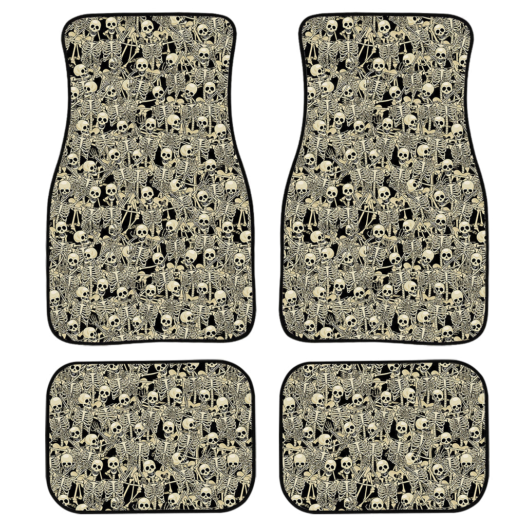 Scary Skeleton Pattern Print Front And Back Car Floor Mats, Front Car Mat