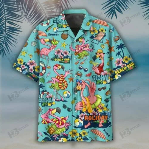 Flamingo Aloha Beach Bar Holiday Hawaii All Over Printed Hawaii Shirt Size S Ha34481