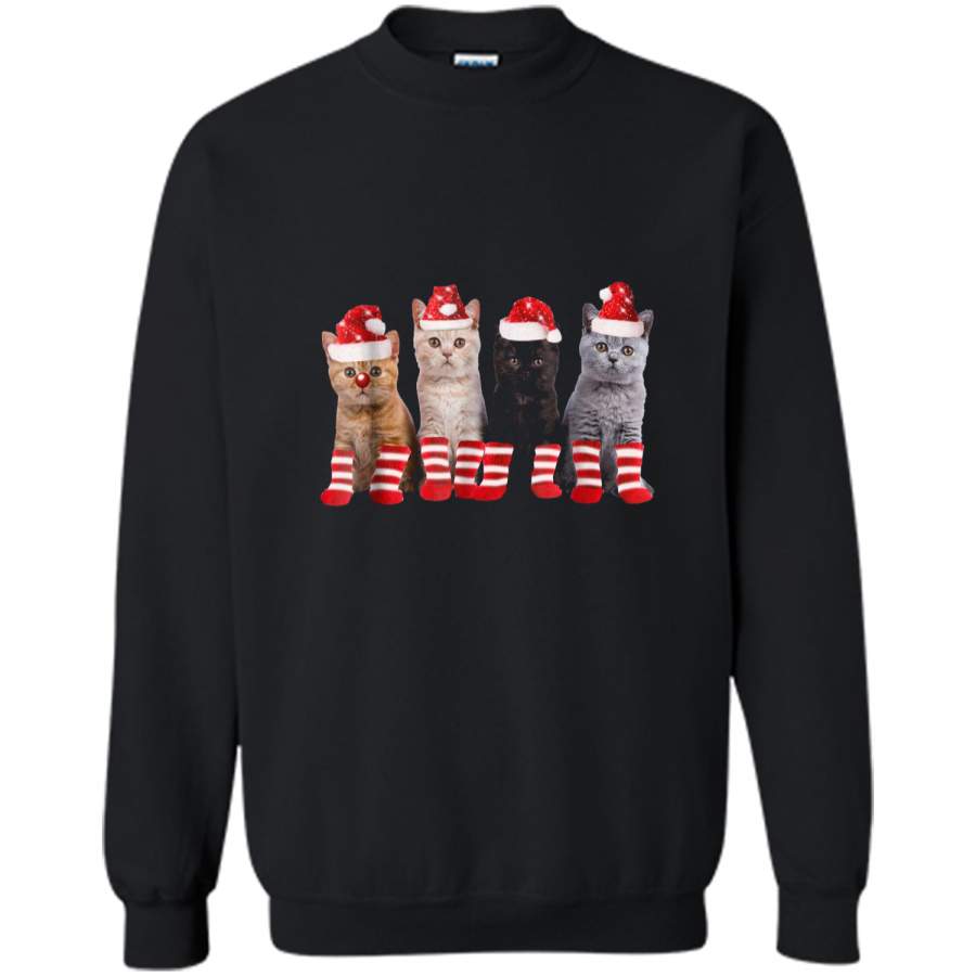 Kittens With Santa Hats  Funny Christmas Cat Meme Tee Printed Crewneck Pullover Sweatshirt