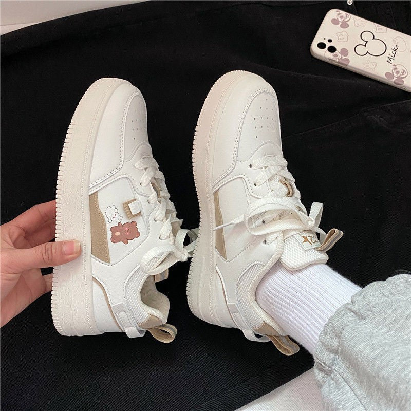 Kawaii Baby Bear Casual White Sneakers – Women’S