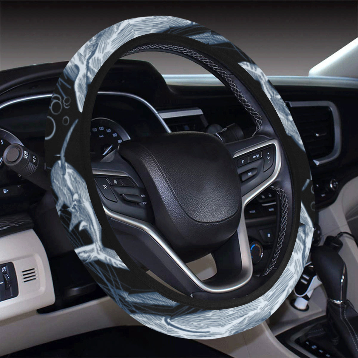 Shark Print Pattern Steering Wheel Cover With Elastic Edge