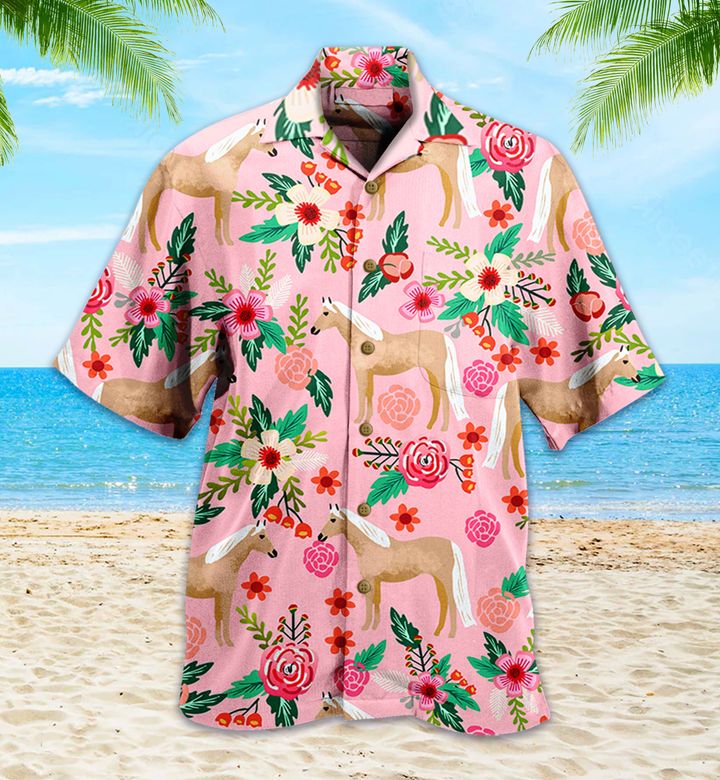 Horse And Flower Pink Hawaii Shirt Ha7644