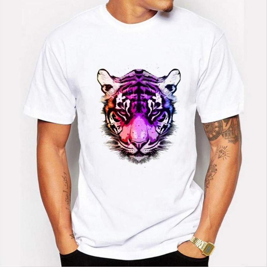 2017 latest men’s fashion cartoon gradient tiger printed t-shirt funny animal tee Hipster cool tops