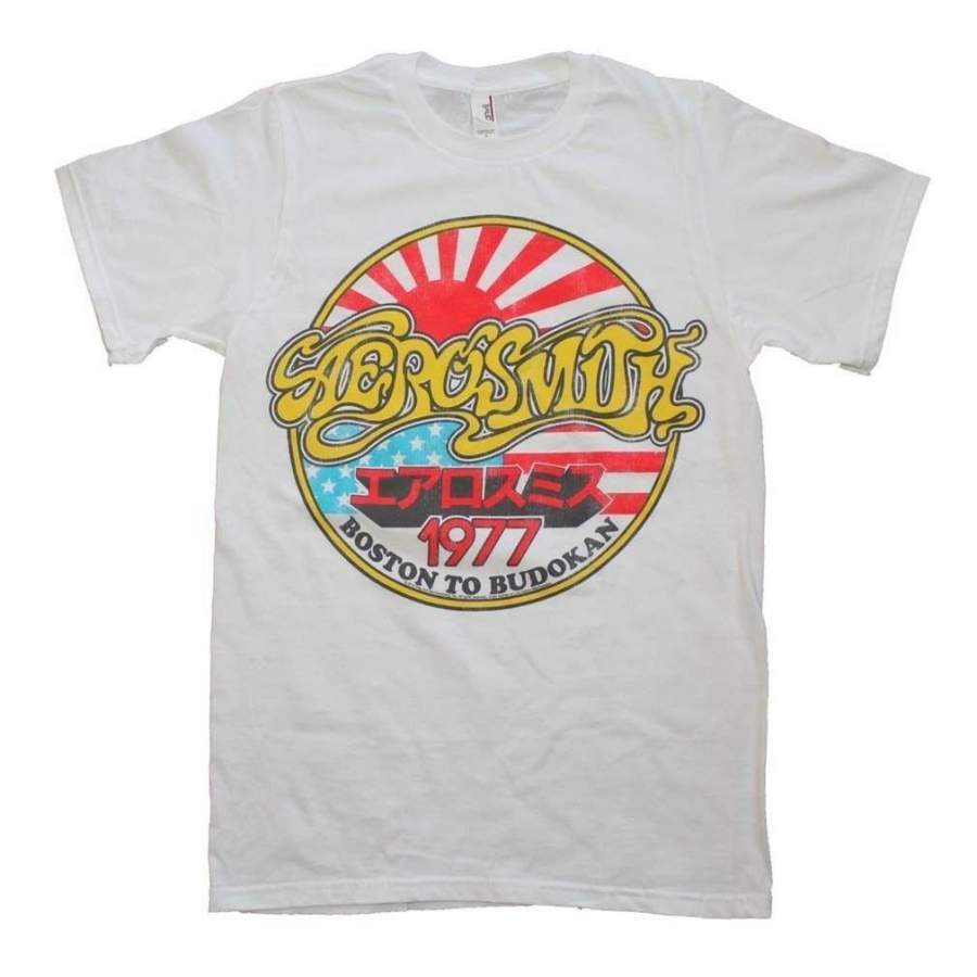 YPS Aerosmith Boston to Budokan 1977 Vintage-Style Men’s White Slim Fit T-Shirt