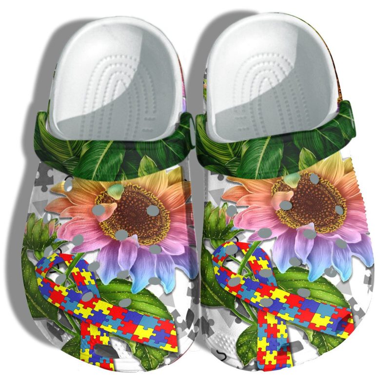 Sunflower And Puzzle Sign Autism Awareness Clogs Shoes Gifts For Women Girls