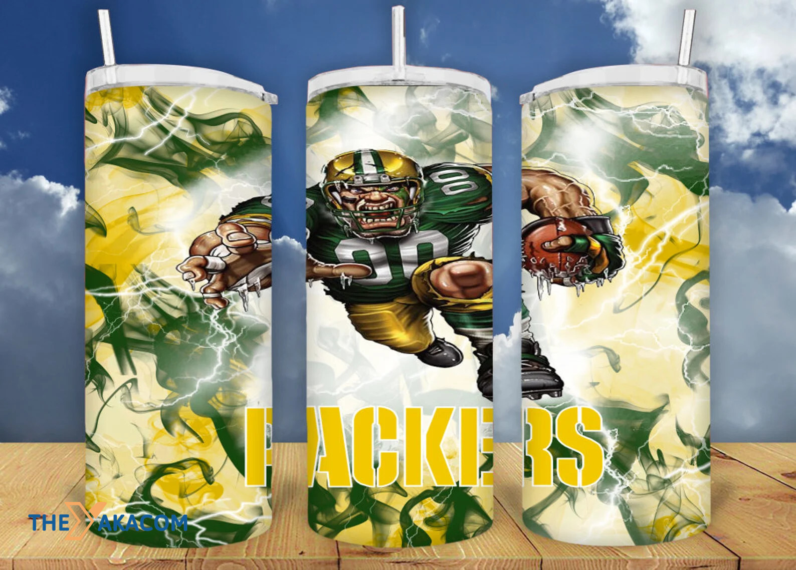 Strong Player Green And Yellow Splashing Background Green Bay Packers Tumbler