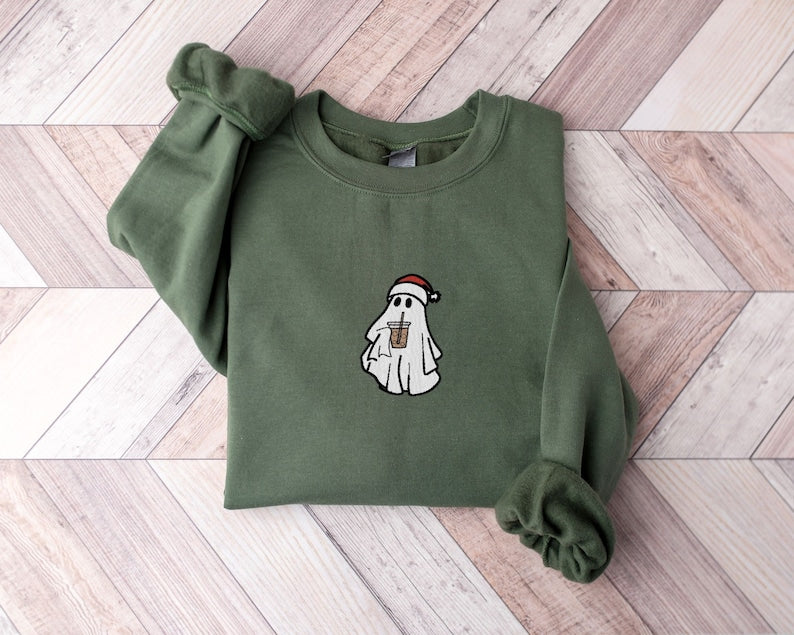 Santa Ghost Halloween Embroidered Sweatshirt 2D Crewneck Sweatshirt All Over Print Sweatshirt For Women Sweatshirt For Men Sws3424