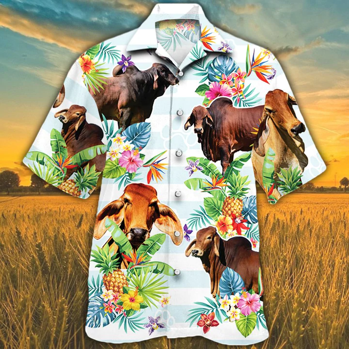 Red Brahman Cattle Lovers Tropical Flower Hawaii Cow Summer Hawaii Shirt Ha69745