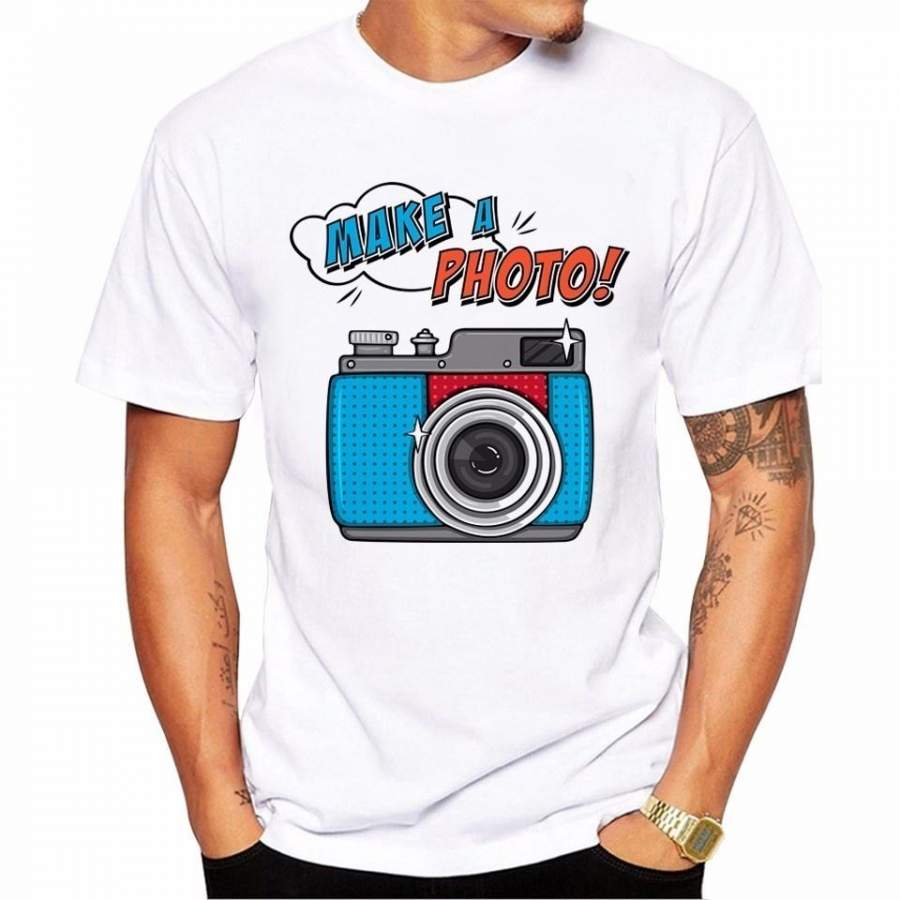 Fashion Men T-Shirt Vintage Camera Print Summer Hipster Cartoon