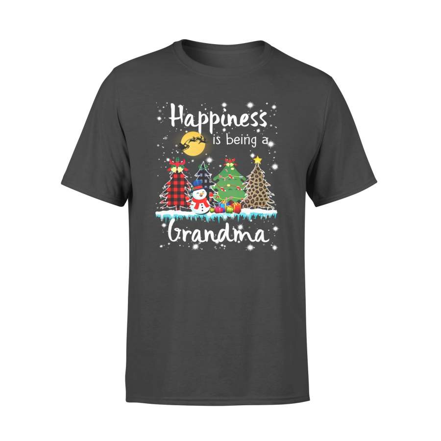 Christmas gift idea happiness is being a grandma xmas tree leopard plaid tshirt