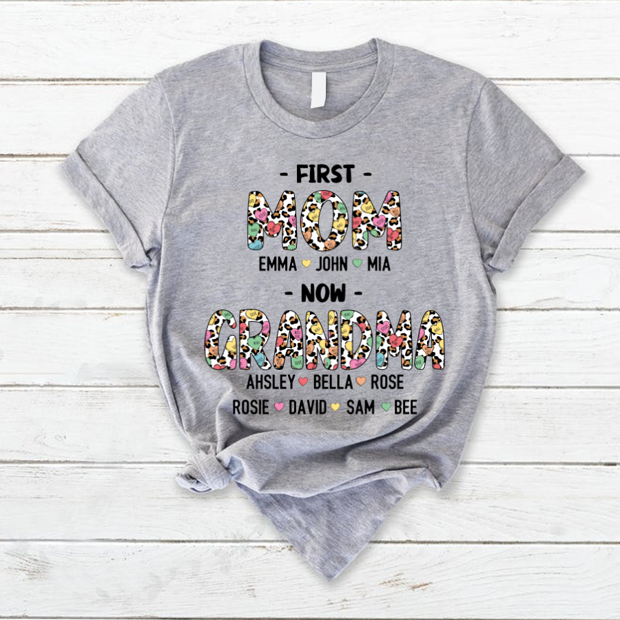 First Mom Now Grandma Leopard Hearts Shirt