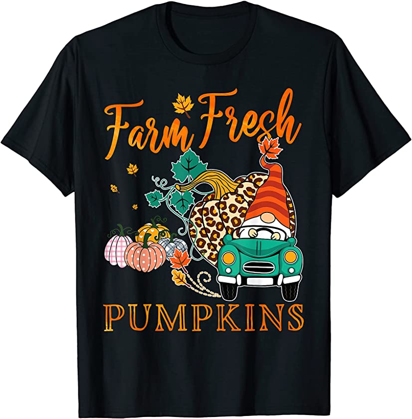 Womens Farm Fresh Pumpkins Gnome Truck Fall Leopard T-Shirt