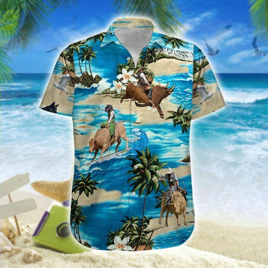 Hawaii Aloha Shirts Bull Riding On The Beach Ha30549