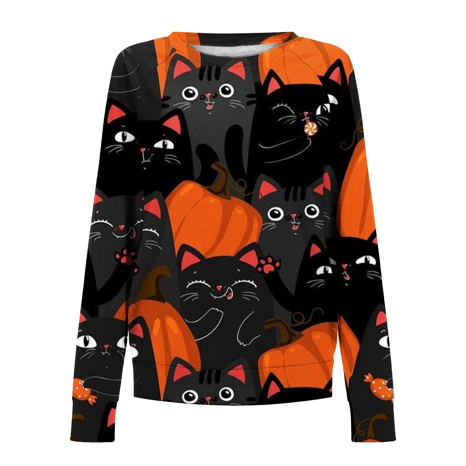 Skull Ghost Cat Pumpkin Print Crewneck Sweatshirt All Over Print Sweatshirt For Women Sweatshirt For Men Sws1090