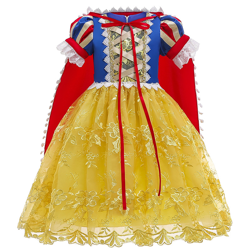 Top Grade Princess Snow White Dress Up for Fairy Girls Kids Puff Sleeve Costumes with Long Cloak Child Party Birthday Fancy Gown alx