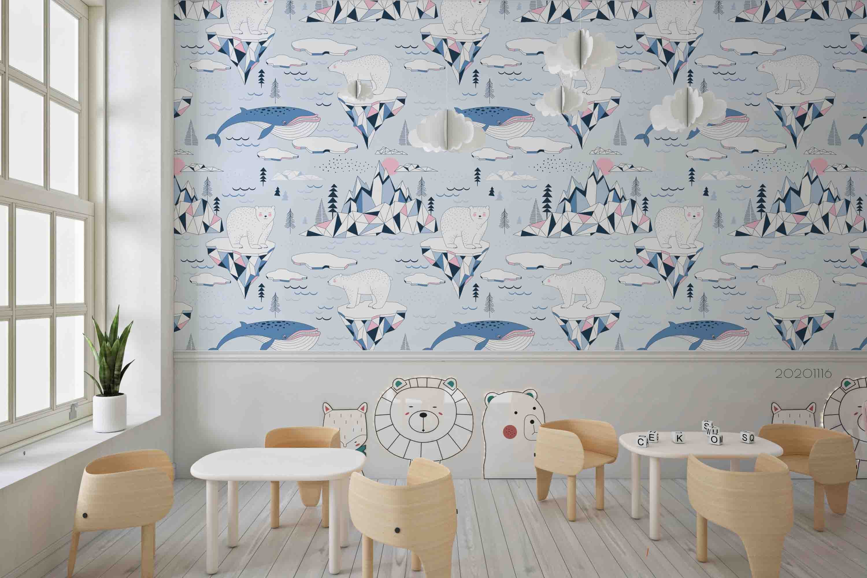 3D Hand Drawn Blue Dolphin Castle Wall Mural Wallpaper Lqh 161