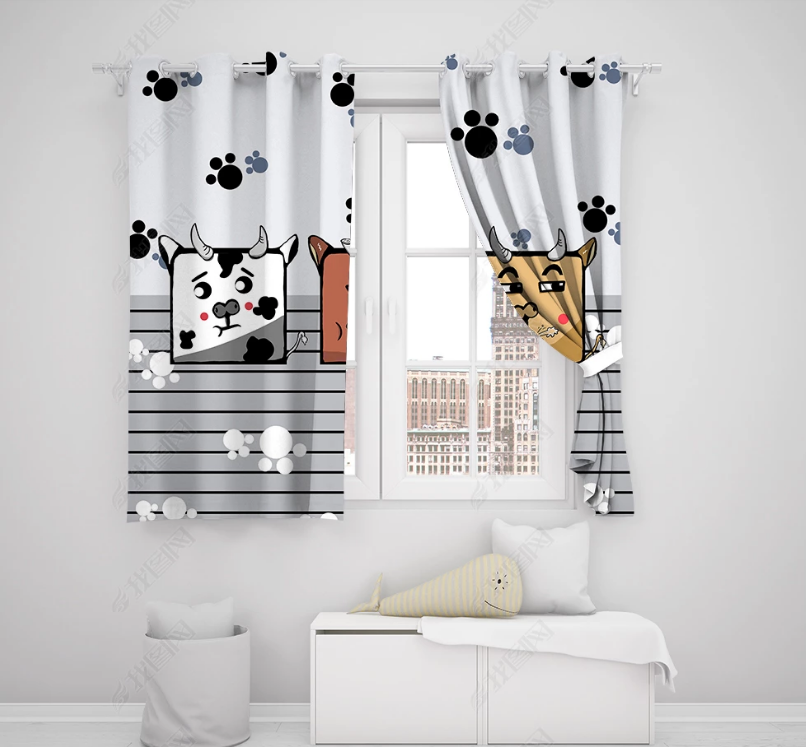 3D Hand Drawn Animal Cow Curtains And Drapes Lqh 196