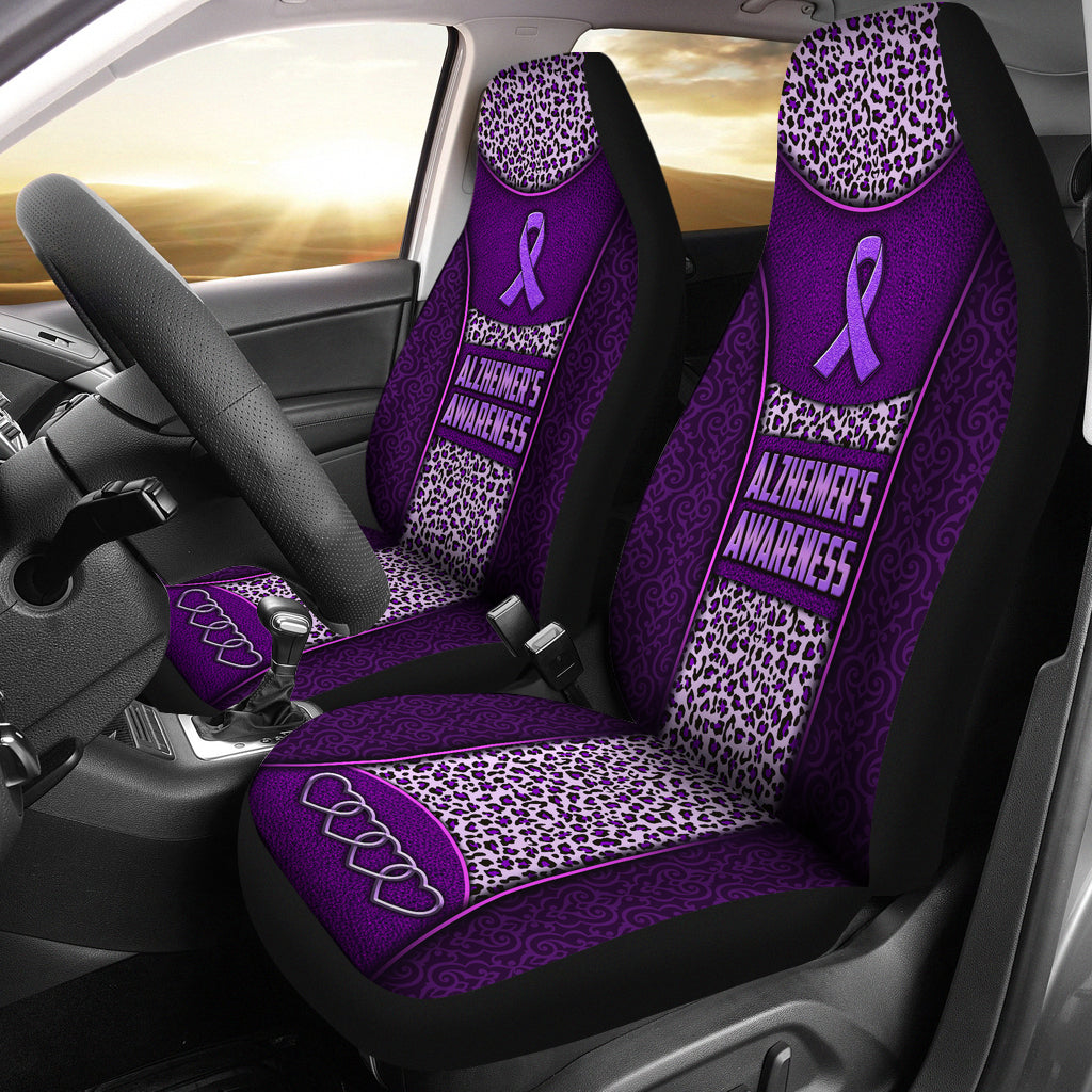 Alzheimer’S Awareness Vintage Classic Pattern Leopard Leather Texture Car Seat Covers, Set Of Two, Automotive Seat Covers Set