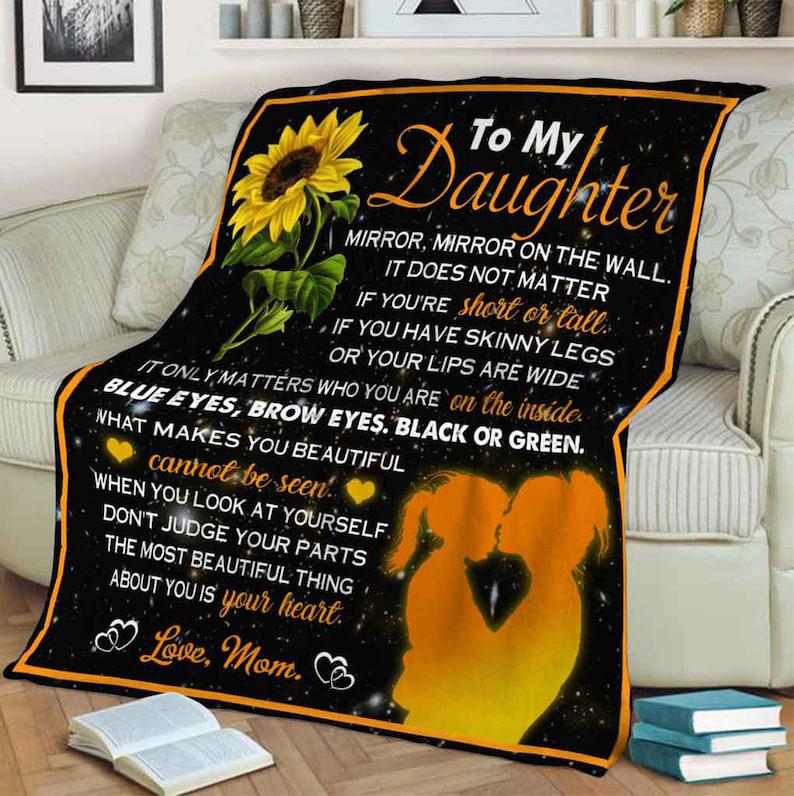 To My Daughter Blanket, The Most Beautiful Thing About You It Your Heart, Gift For Daughter Family Home Decor Bedding Couch Sofa Soft And Comfy Cozy