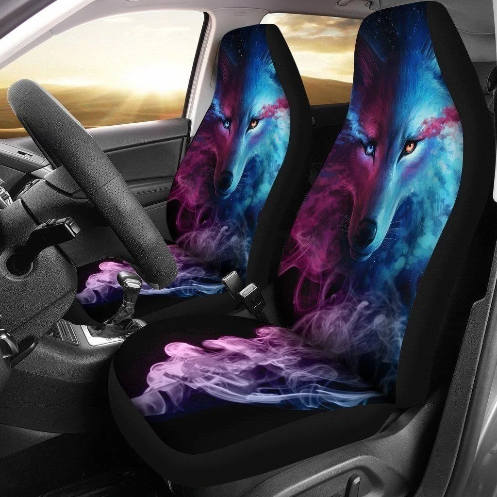 Smoke Colorful Wolf Animal Car Seat Covers