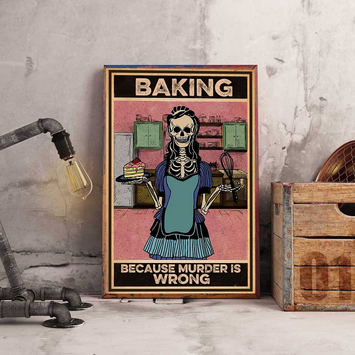 Skeleton Poster, Funny Baking Because Murder Is Wrong Canvas And Poster, Canvas Prints, My Poster Wall, Canvas Wall Art, Wall Decor Visual Art, Halloween Gift, Happy Halloween