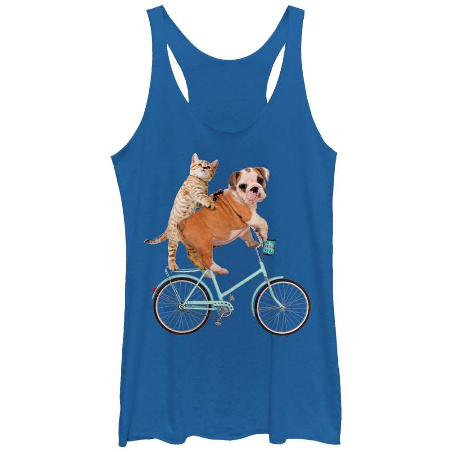 Lost Gods Women’s Kitten Puppy Bicycle  Racerback Tank Royal Blue Heather