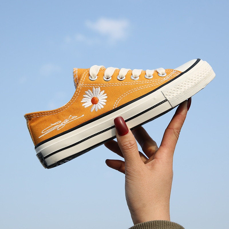 Summer Daisy Converse Style | Vans Style Sneakers | Womens Shoes Low-cut Small Daisy All-match Canvas Shoes