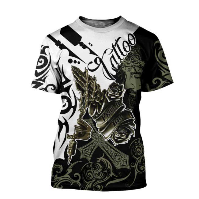 Love Tattoo And Jesus 3D All Over Printed Shirts, Tattoo 3D Hoodie, Sublimation Tattoo Tshirt