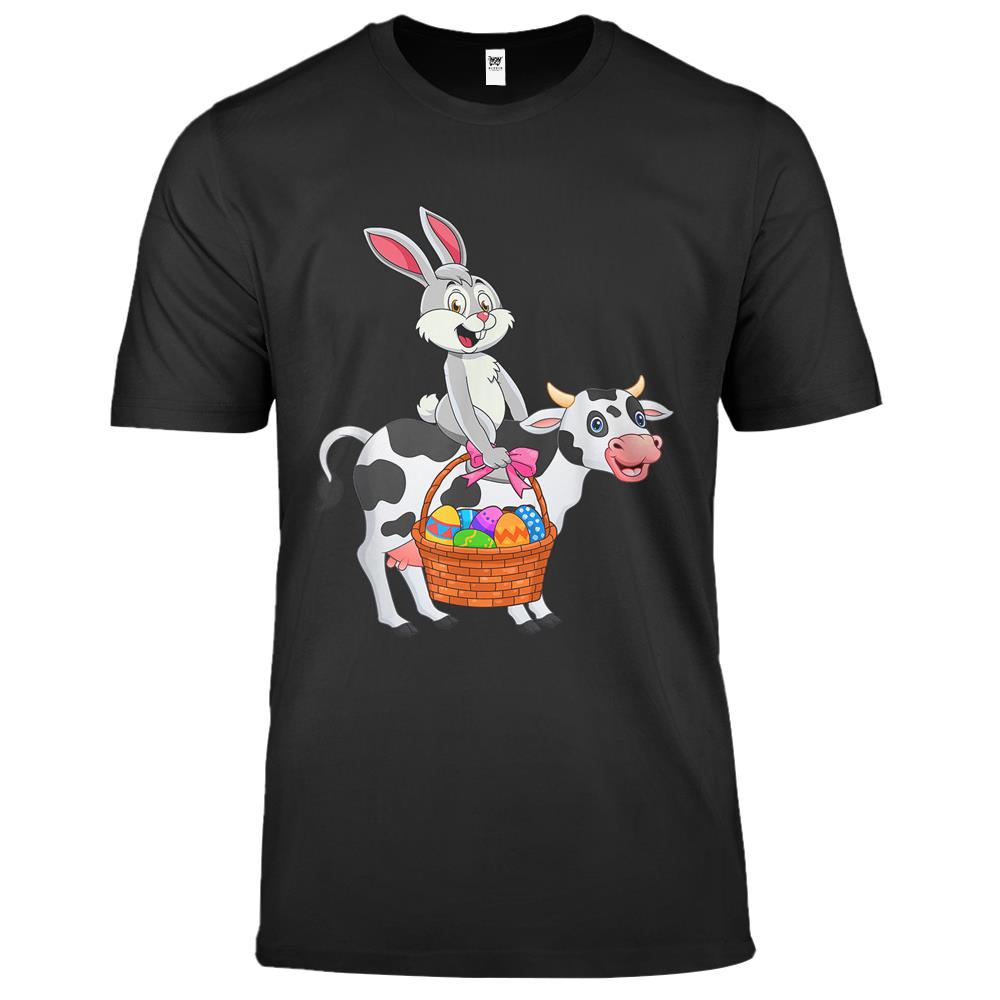 Cute Bunny Riding Cow Happy Easter Cow Lover Gifts Premium T Shirts