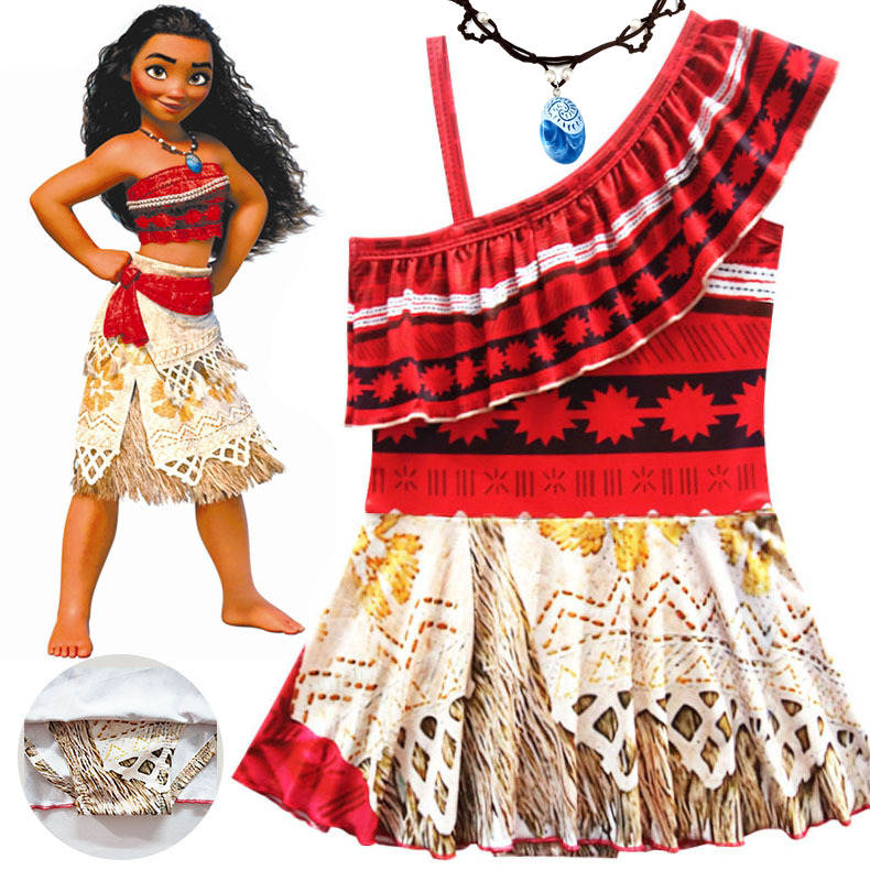 2018Girls Moana Dress for Beach Swimming Wear Kids One Shoulder Summer Swimsuit Costume Clothing Childrem Fashion Swim Suit3-10Y alx