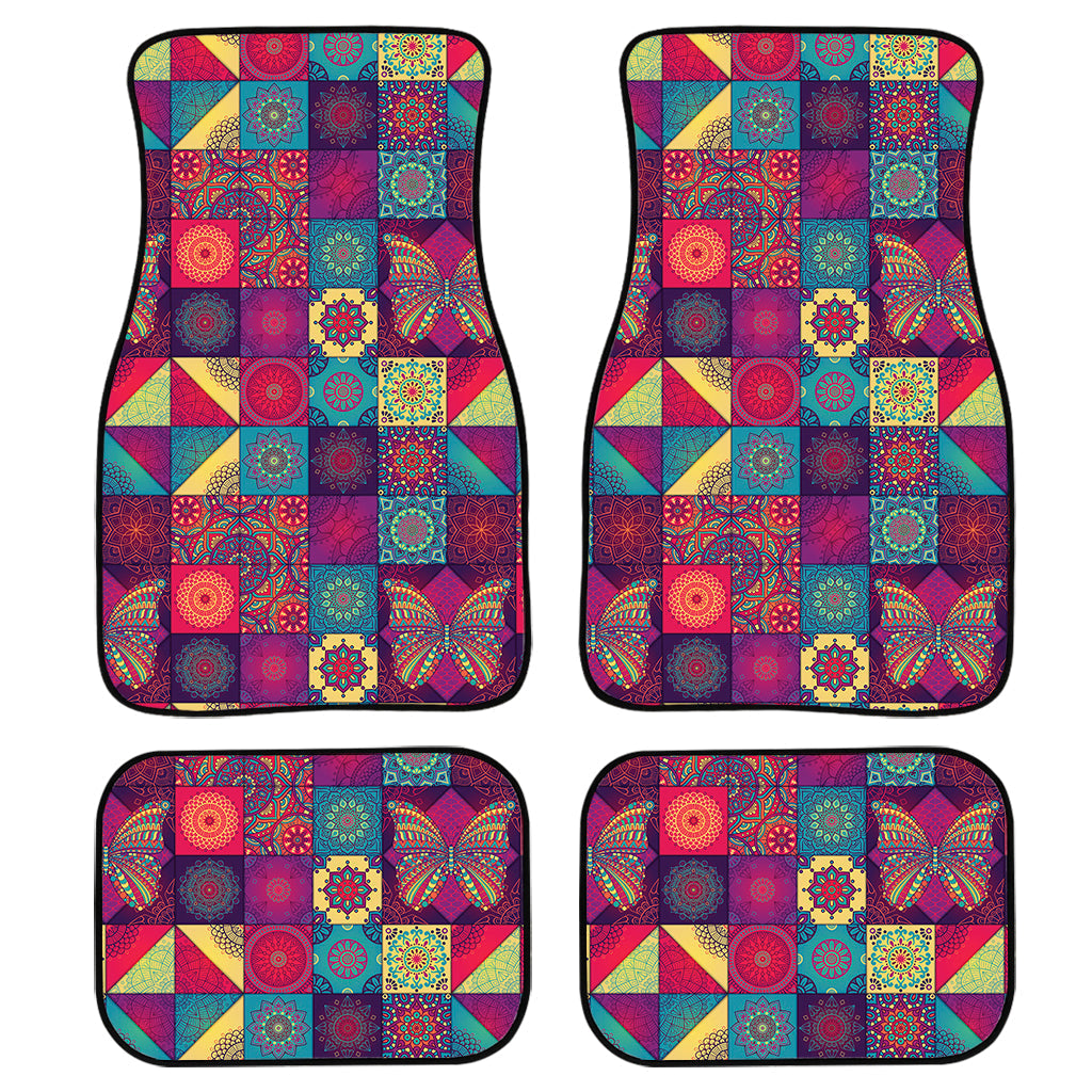 Bohemian Patchwork Pattern Print Front And Back Car Floor Mats, Front Car Mat